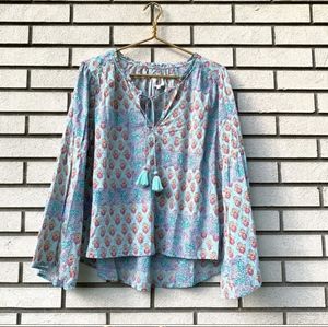 Anthropologie Lilka Boho Tassel Tie Peasant Blouse